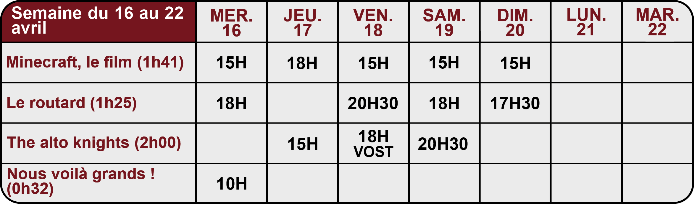 horaires