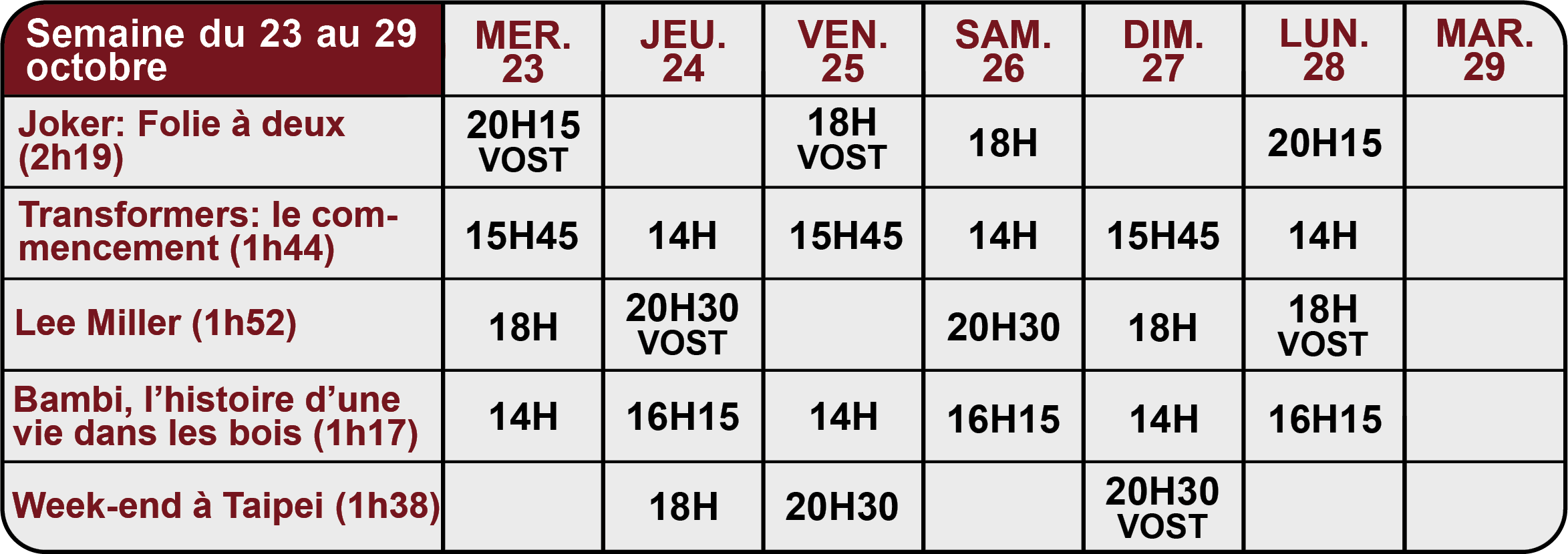 horaires