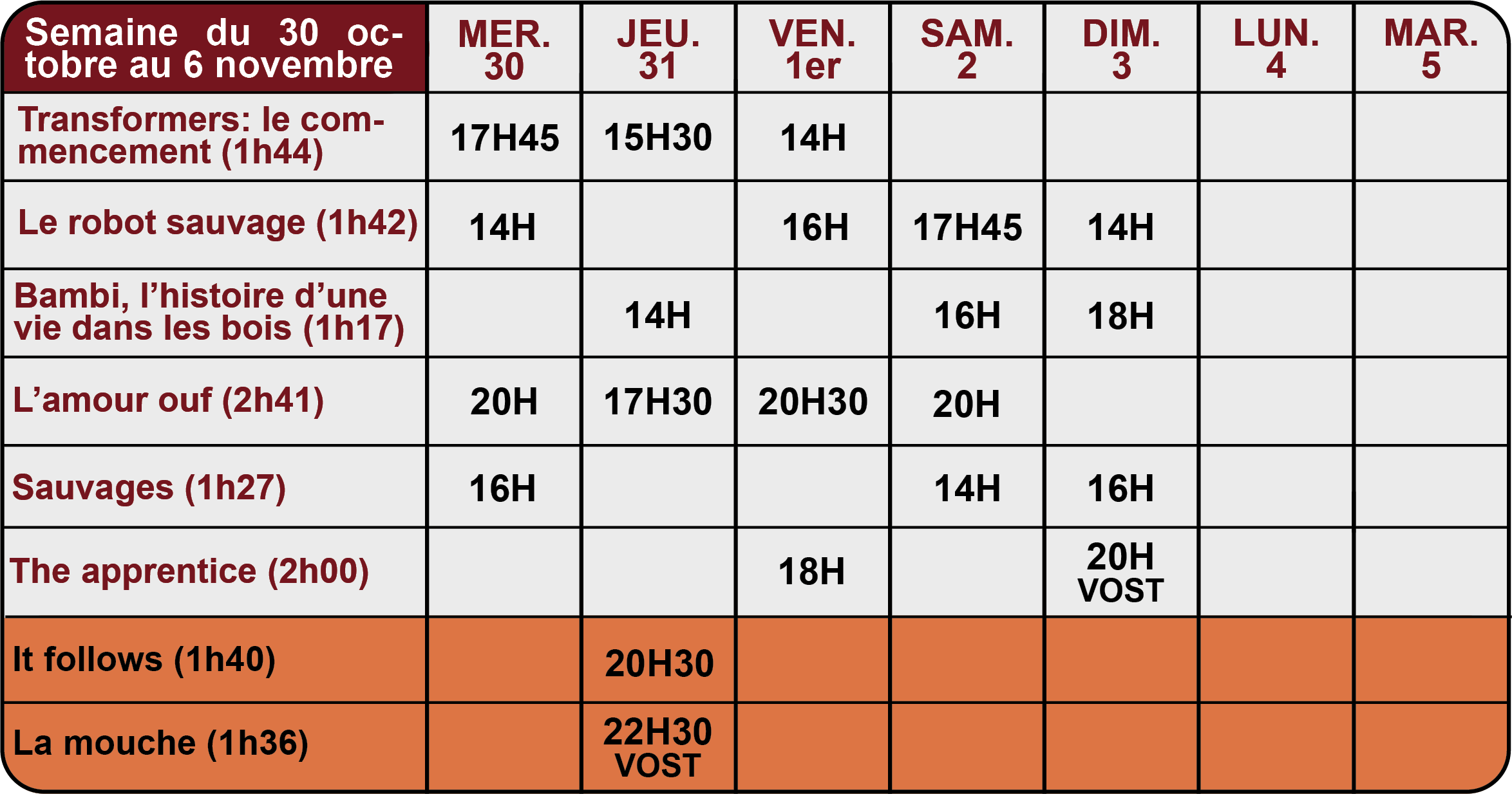 horaires